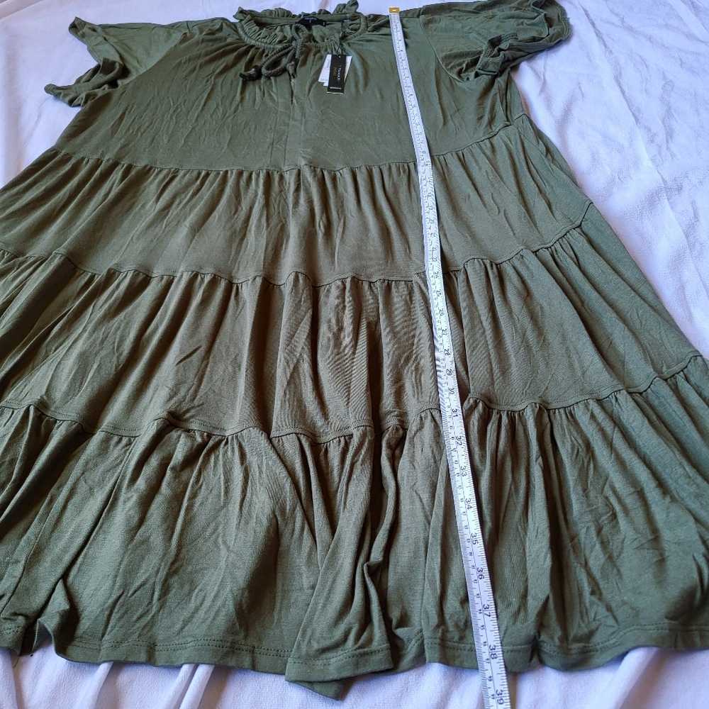 Forest Green Tiered Midi Dress Size 1X | Boho Cottagecore Casual T Tahari - Picture 9 of 10
